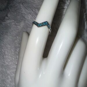 Vintage Inlaid Turquoise Zigzag Navajo Silver Ring , size 5.5